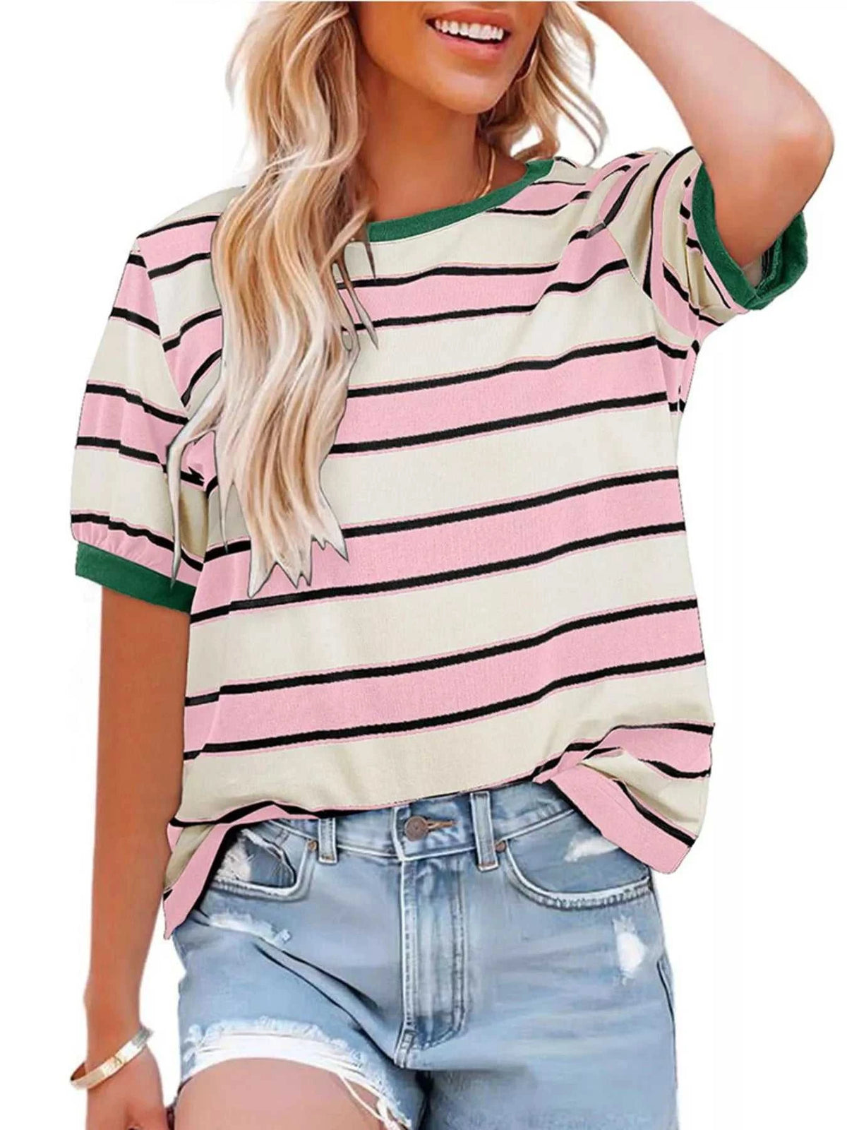 Striped Crew Neck T-Shirt 100100248569322 33 Affordable Fashion Under $100 Jerry's Apparel 