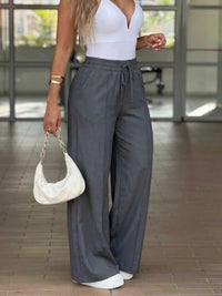 High-Waisted Wide-Leg Drawstring Pants 100100429371220 37 Jerry's Apparel 