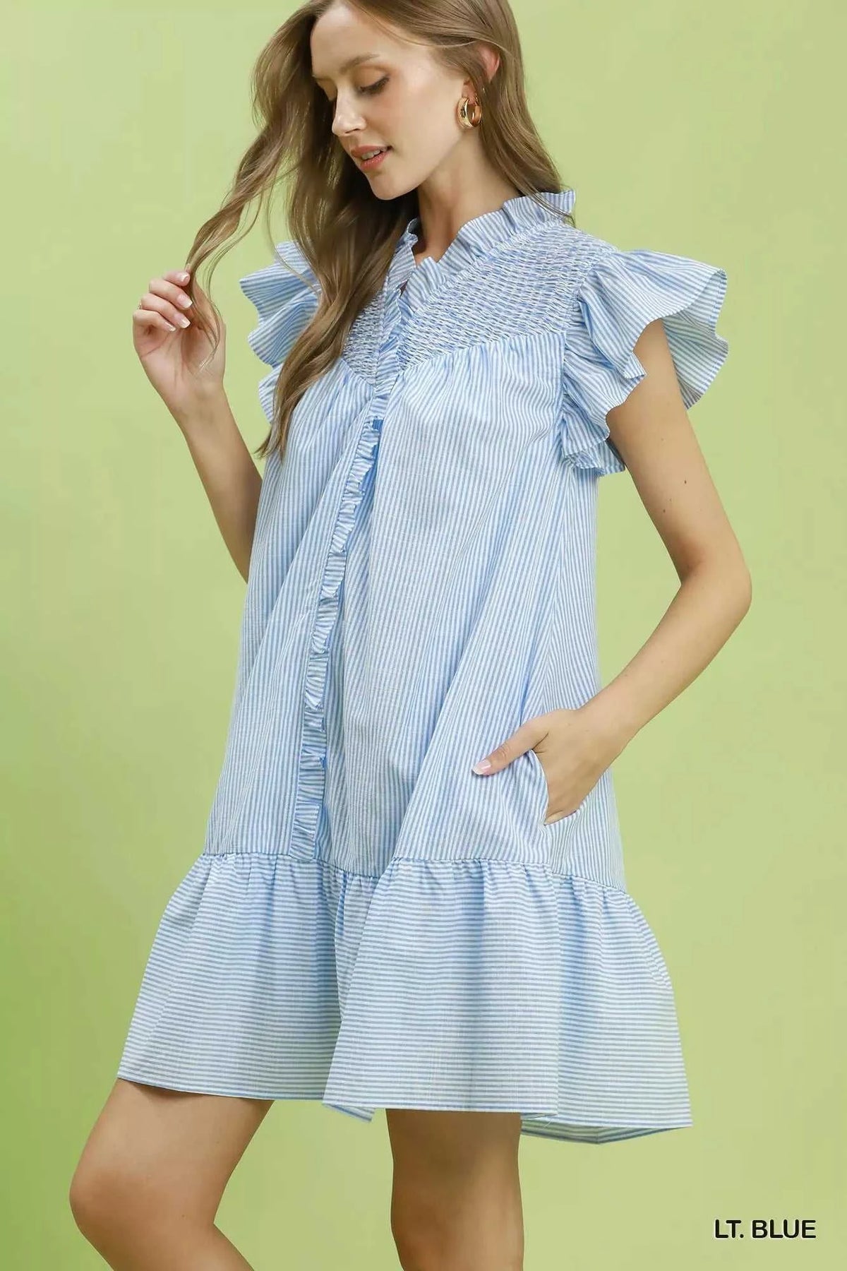 Umgee Stripe Smocked Yoke Ruffle Dress 100100716621221 62 Affordable Fashion Under $100 Jerry's Apparel 