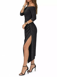 Full Size Off-Shoulder Ruched Slit Midi Dress Plus Size 101001099770594 23 Affordable Fashion Under $100 Jerry's Apparel 