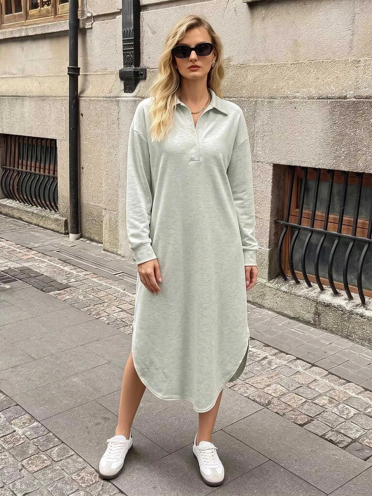 Polo Collar Long Sleeve Midi Dress 101001353552145 48 Affordable Fashion Under $100 Jerry's Apparel 