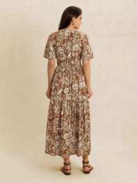 Lace Detail Printed Short Sleeve Midi Dress