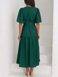 V-Neck Puff Sleeve Midi Dress
