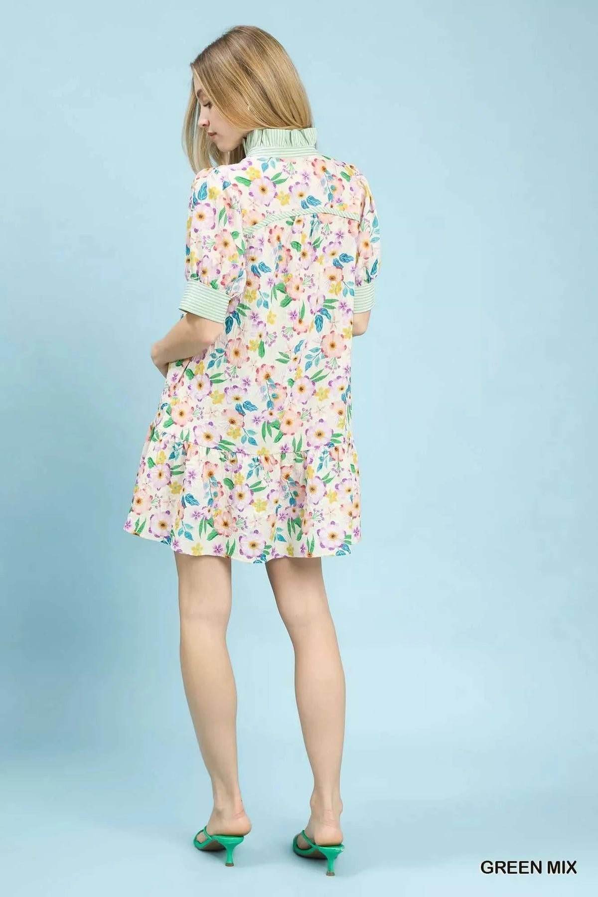 Umgee Mix Floral Ruffle Collar Tiered Babydoll Dress 100100272701571 57 Affordable Fashion Under $100 Jerry's Apparel 