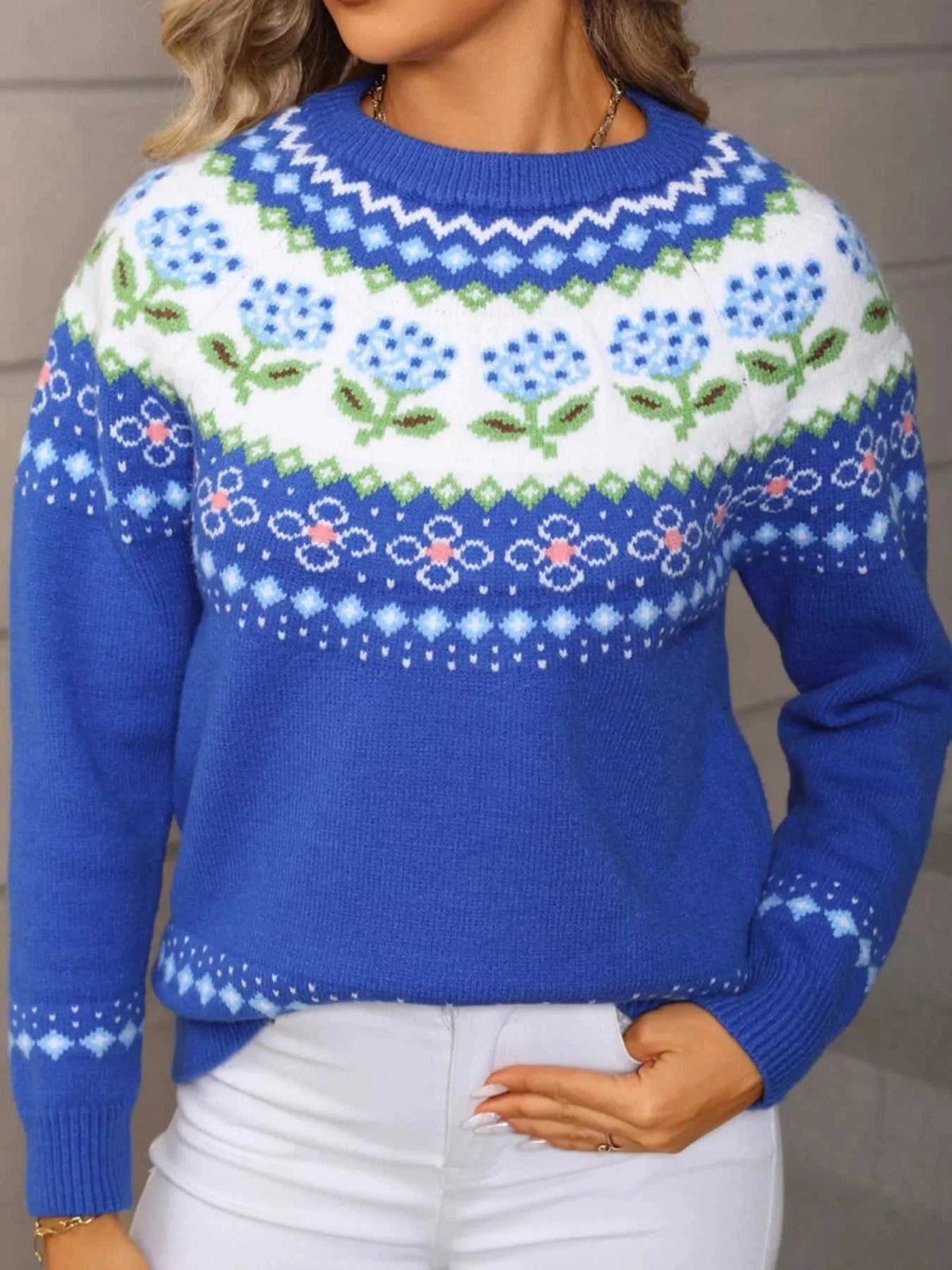 Floral Pattern Crew Neck Sweater 100100793762597 52 Affordable Fashion Under $100 Jerry's Apparel 