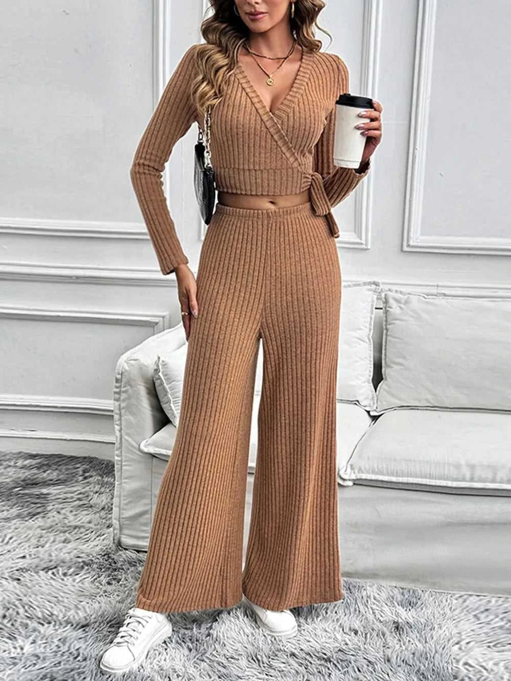 Perfee Surplice Long Sleeve Top and Pants Set 100100682721258 48 Affordable Fashion Under $100 Jerry's Apparel 