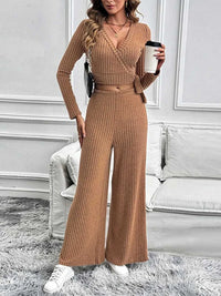 Perfee Surplice Long Sleeve Top and Pants Set 100100682721258 48 Affordable Fashion Under $100 Jerry's Apparel 