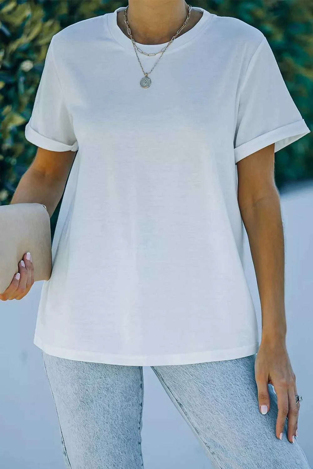 Round Neck Rolled Sleeve T-Shirt 100100679191849 23 Affordable Fashion Under $100 Jerry's Apparel 