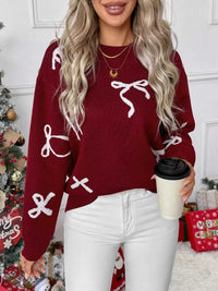 Bow Round Neck Long Sleeve Sweater 100100535010492 44 Affordable Fashion Under $100 Jerry's Apparel 