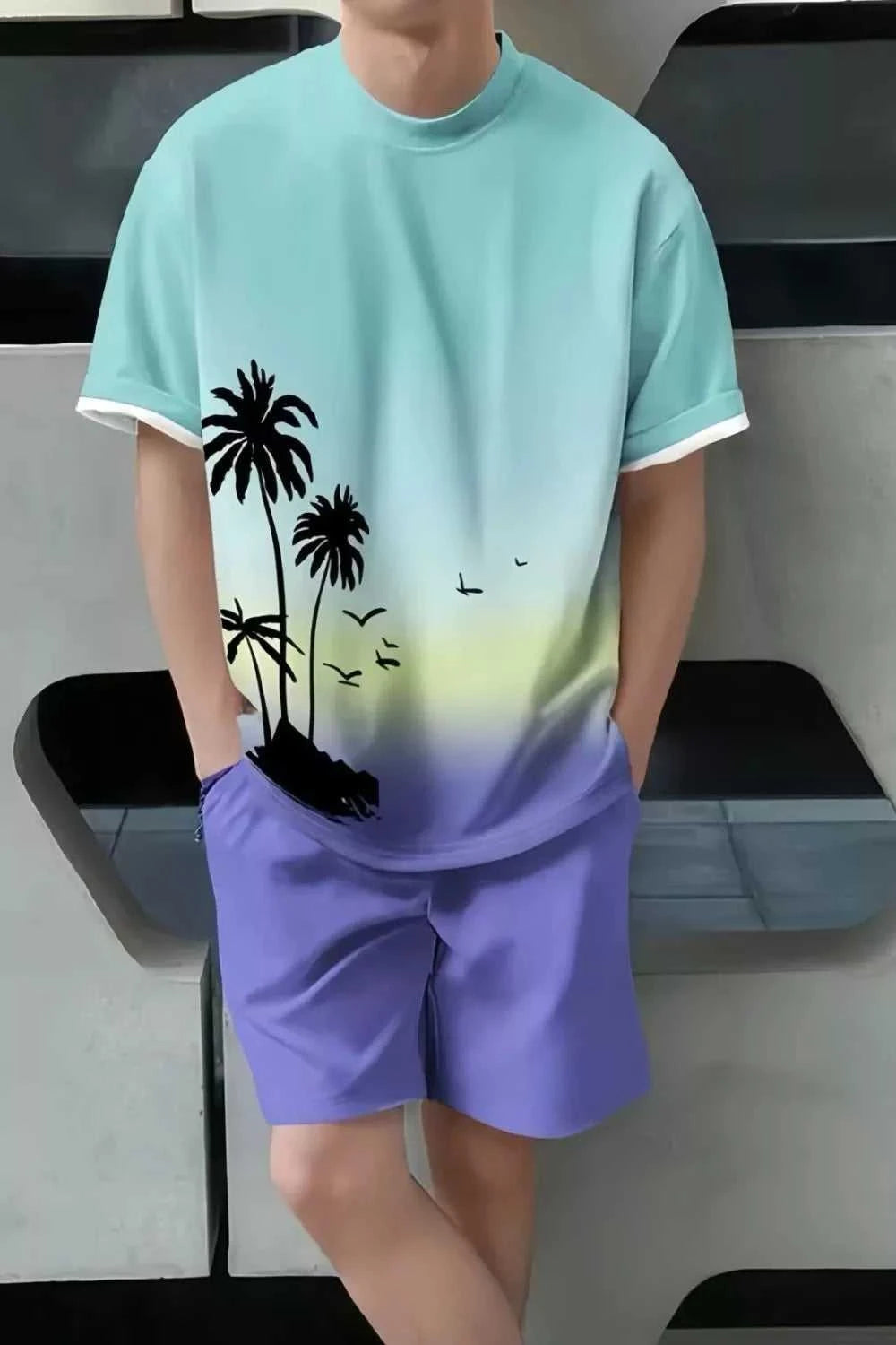 Men's Full Size Tropical Print Casual Tee and Shorts Set Plus Size 100400212855863 30 Affordable Fashion Under $100 Jerry's Apparel 
