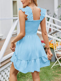 Smocked Square Neck Wide Strap Dress