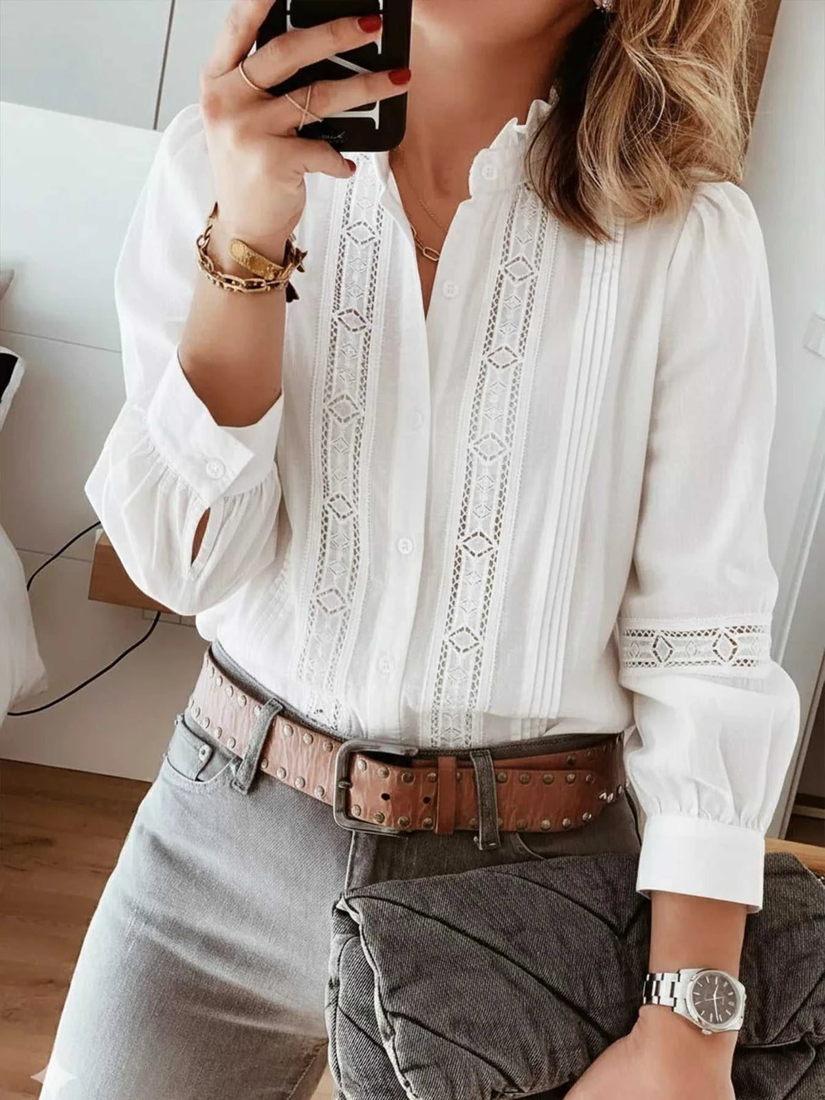 Lace Trim Long Sleeve Shirt 100100283279999 50 Affordable Fashion Under $100 Jerry's Apparel 