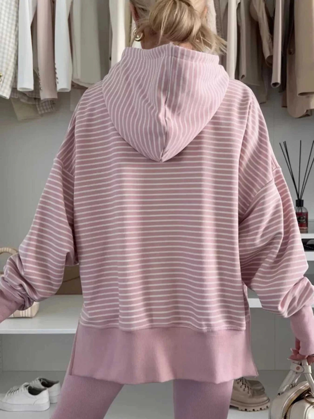 Stripe Thumbhole Side Slits Drop Shoulder Loose Fit Hoodie 100100680505816 52 Affordable Fashion Under $100 Jerry's Apparel 