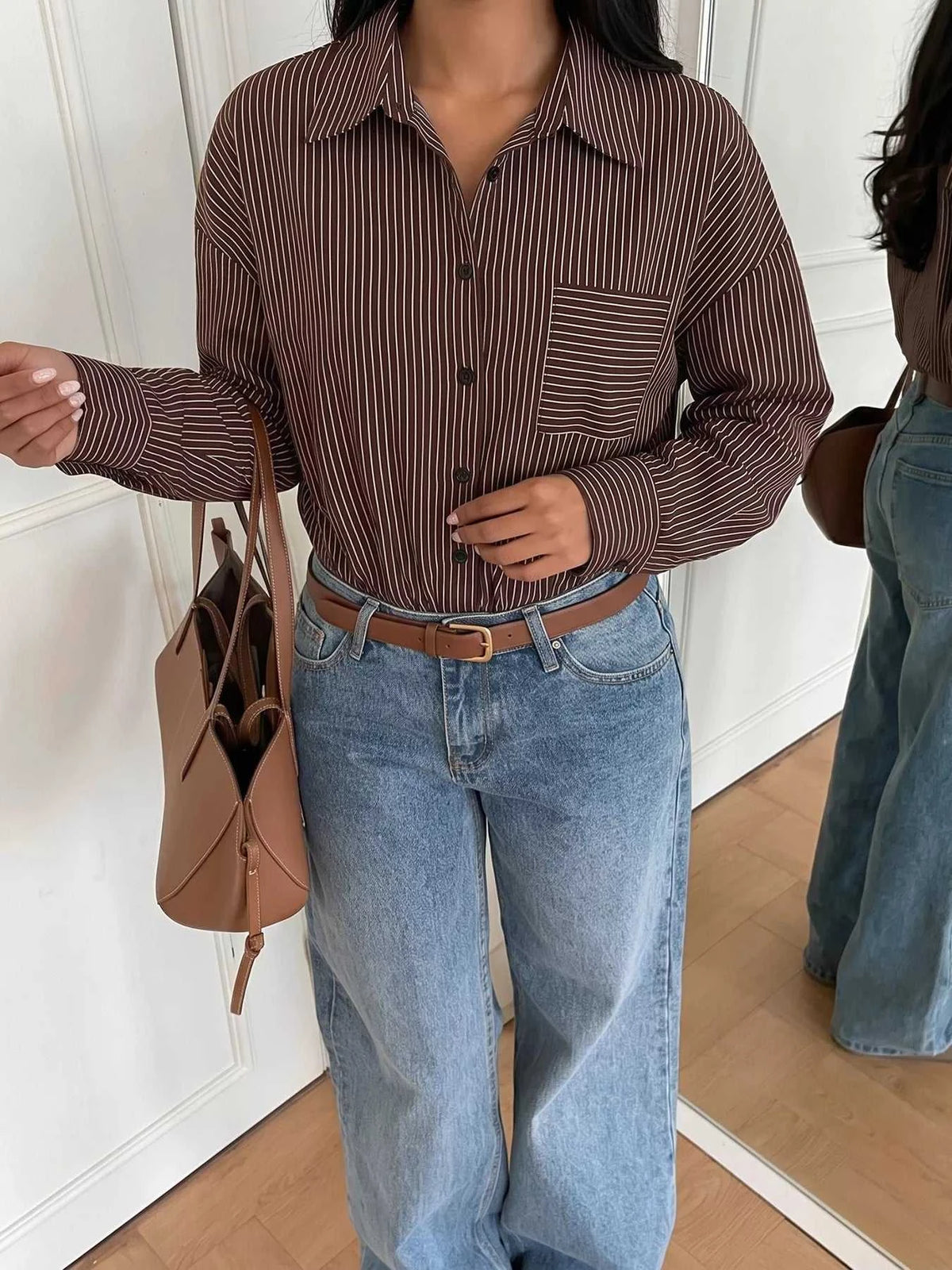 Striped Button-Up Bodysuit 100100357663685 34 Affordable Fashion Under $100 Jerry's Apparel 
