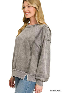 Zenana Snow Washed F/Terry Exposed-Seam Sweatshirt 100100493741659 36 Jerry's Apparel 