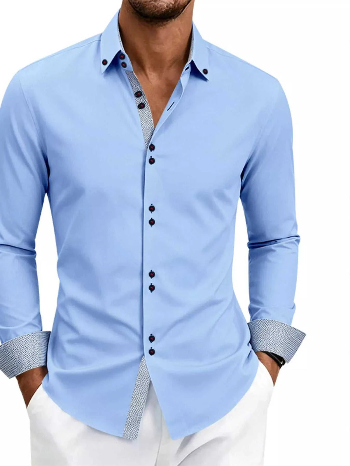 Men's Full Size Slim Fit Contrast Trim Shirt Plus Size 104001791906006 38 Affordable Fashion Under $100 Jerry's Apparel 