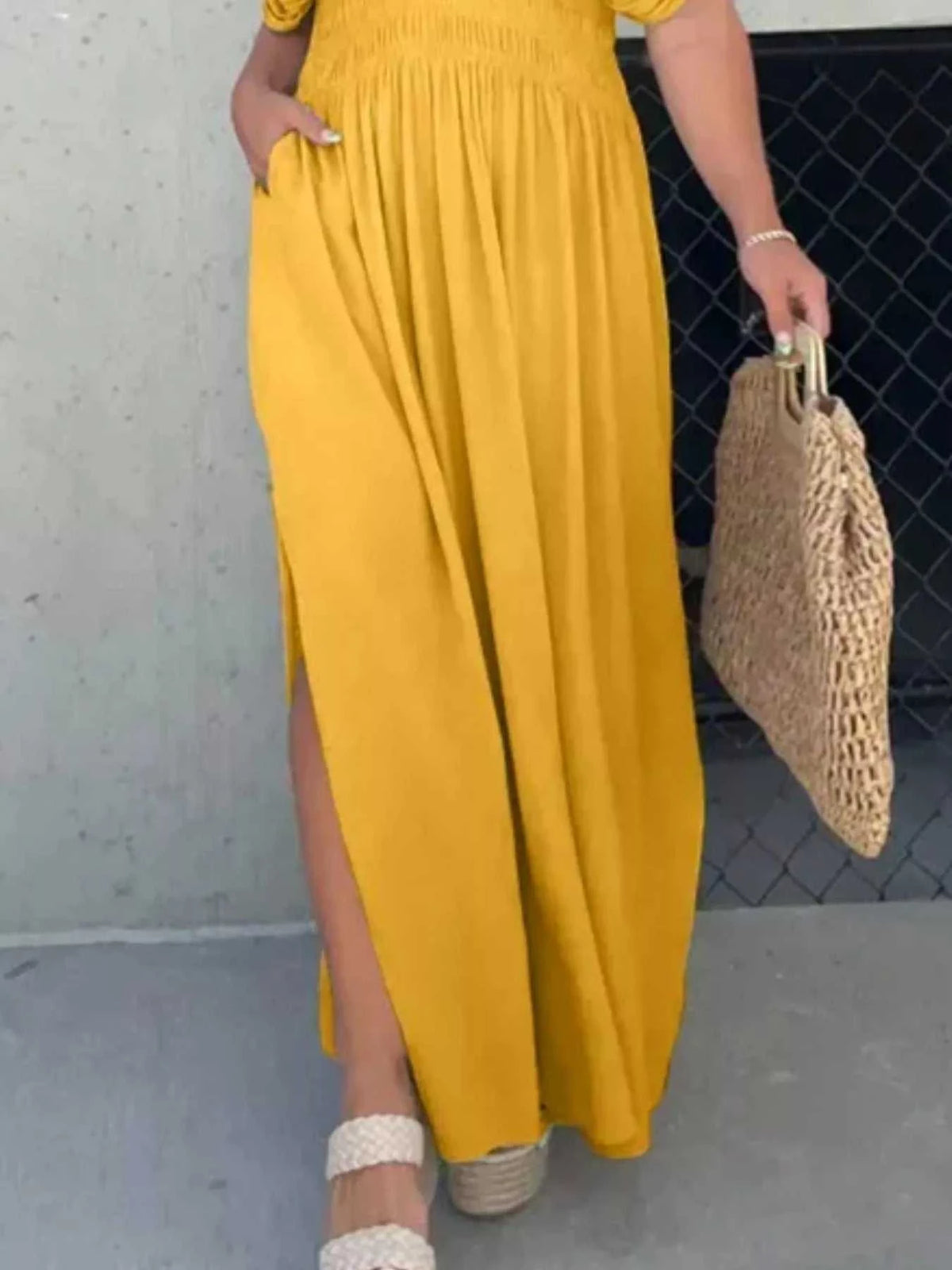 Full Size Slit V-Neck Smocked Waist Maxi Dress Plus Size 100100000480005 59 Gifts for Her Jerry's Apparel 
