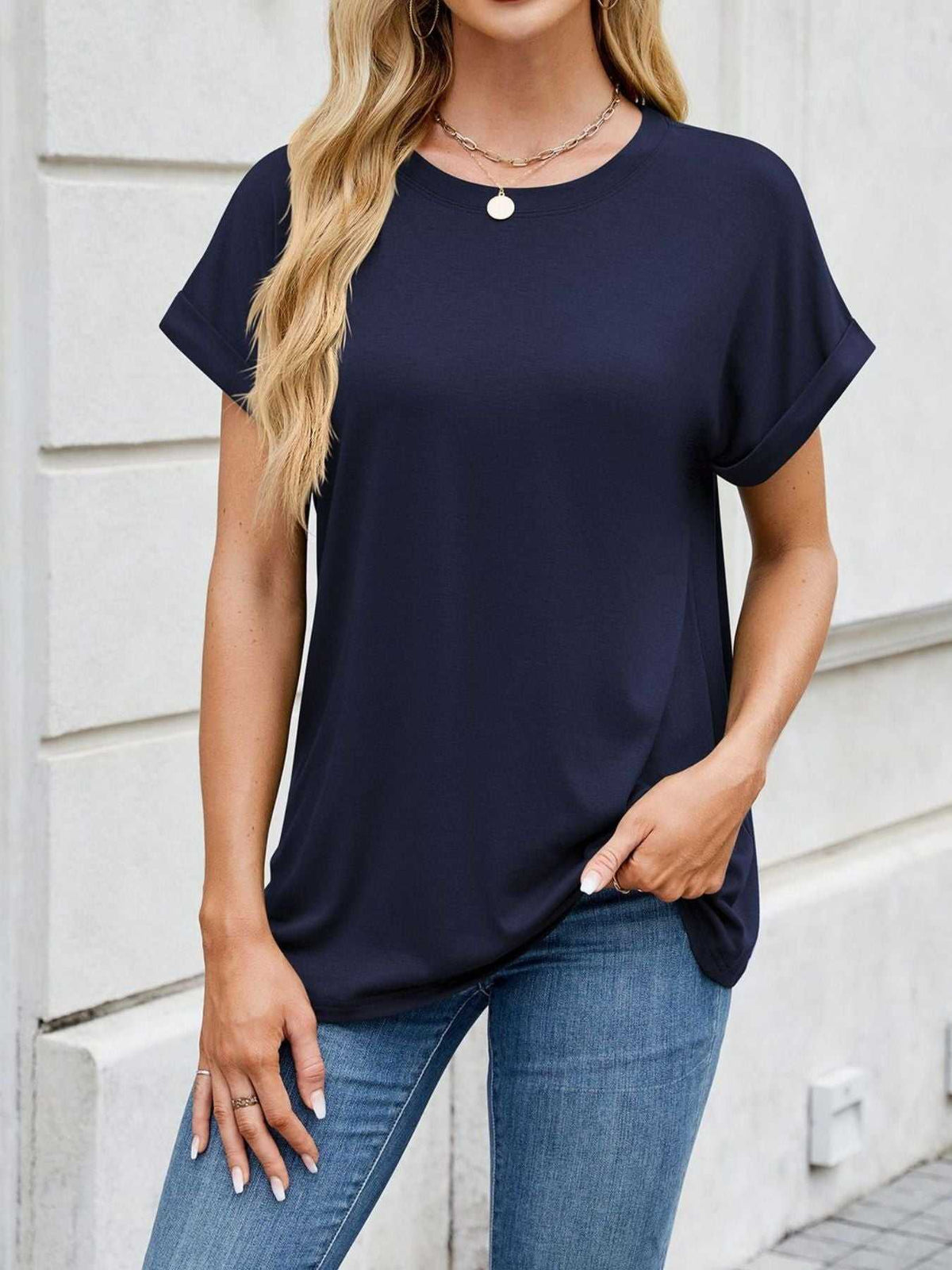 Casual Rolled Sleeve Solid Color T-Shirt 100100517201662 22 Affordable Fashion Under $100 Jerry's Apparel 