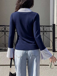 Contrast Collar Long Sleeve Top 100100079537972 41 Affordable Fashion Under $100 Jerry's Apparel 