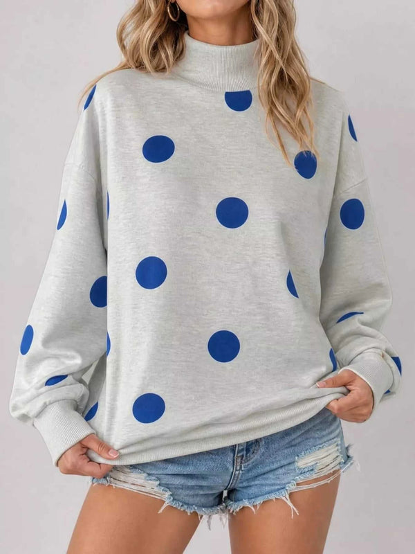 Mock Neck Polka Dot Print Oversized Sweatshirt 101001964332461 52 Affordable Fashion Under $100 Jerry's Apparel 