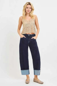 RISEN Slouchy Crop Barrel Cuffed Hem Jeans 100100776121968 62 Affordable Fashion Under $100 Jerry's Apparel 