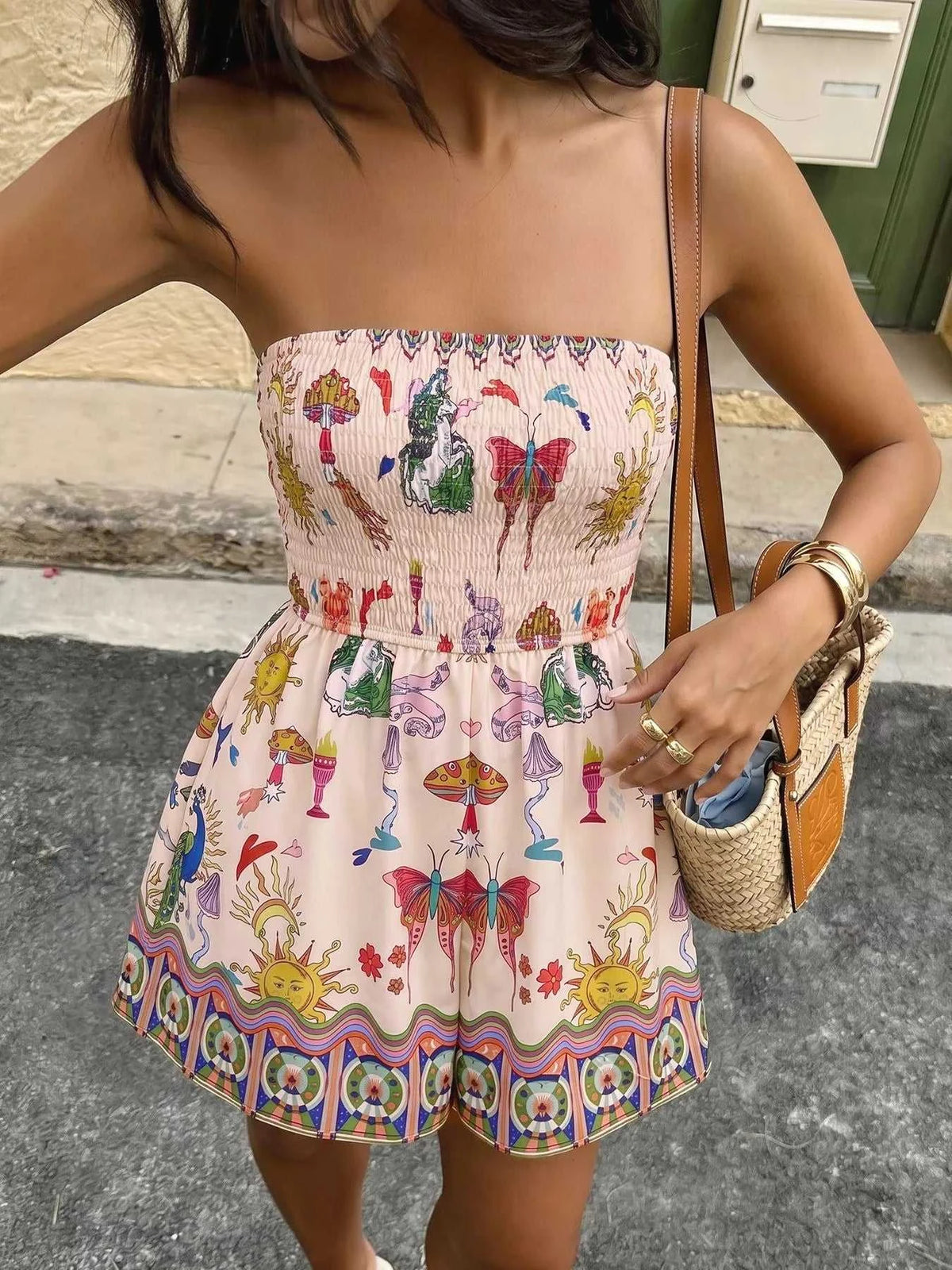 Butterfly Print Smocked Tube Romper 100100729003377 29 Affordable Fashion Under $100 Jerry's Apparel 