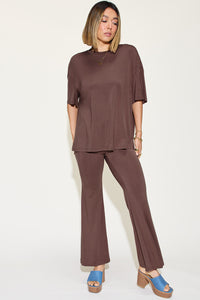 Full Size Bamboo Drop Shoulder T-Shirt and Flare Pants Set