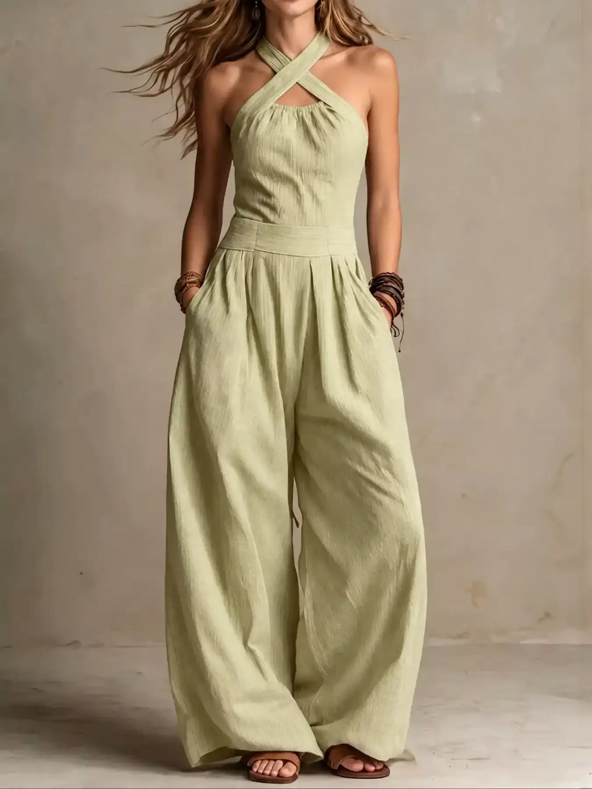 Full Size Halter Neck Wide-Leg Jumpsuit Plus Size 101001857800379 54 Affordable Fashion Under $100 Jerry's Apparel 