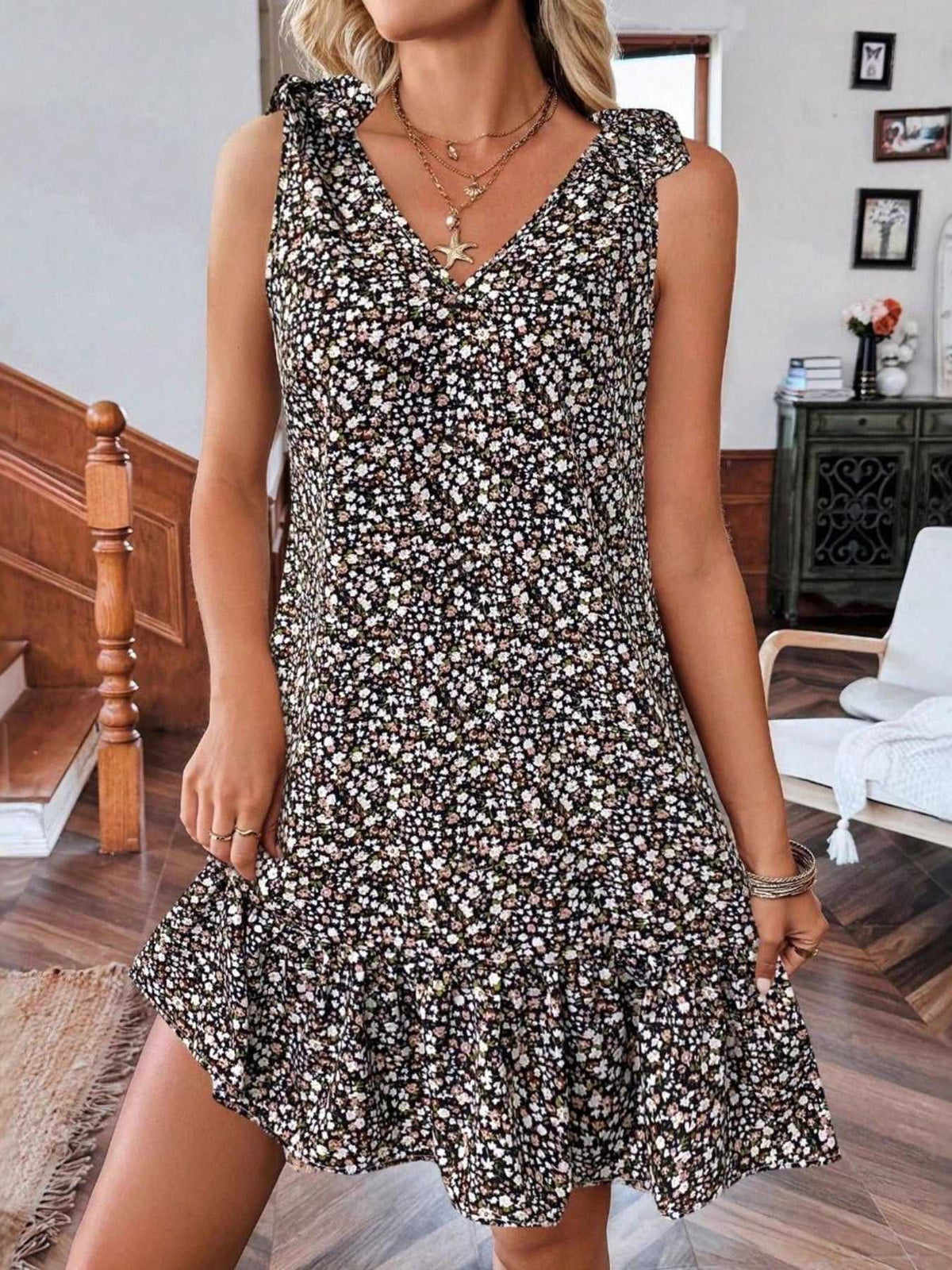 Floral Print Tie Strap Ruffle Hem Mini Dress 100100359163332 28 Affordable Fashion Under $100 Jerry's Apparel 