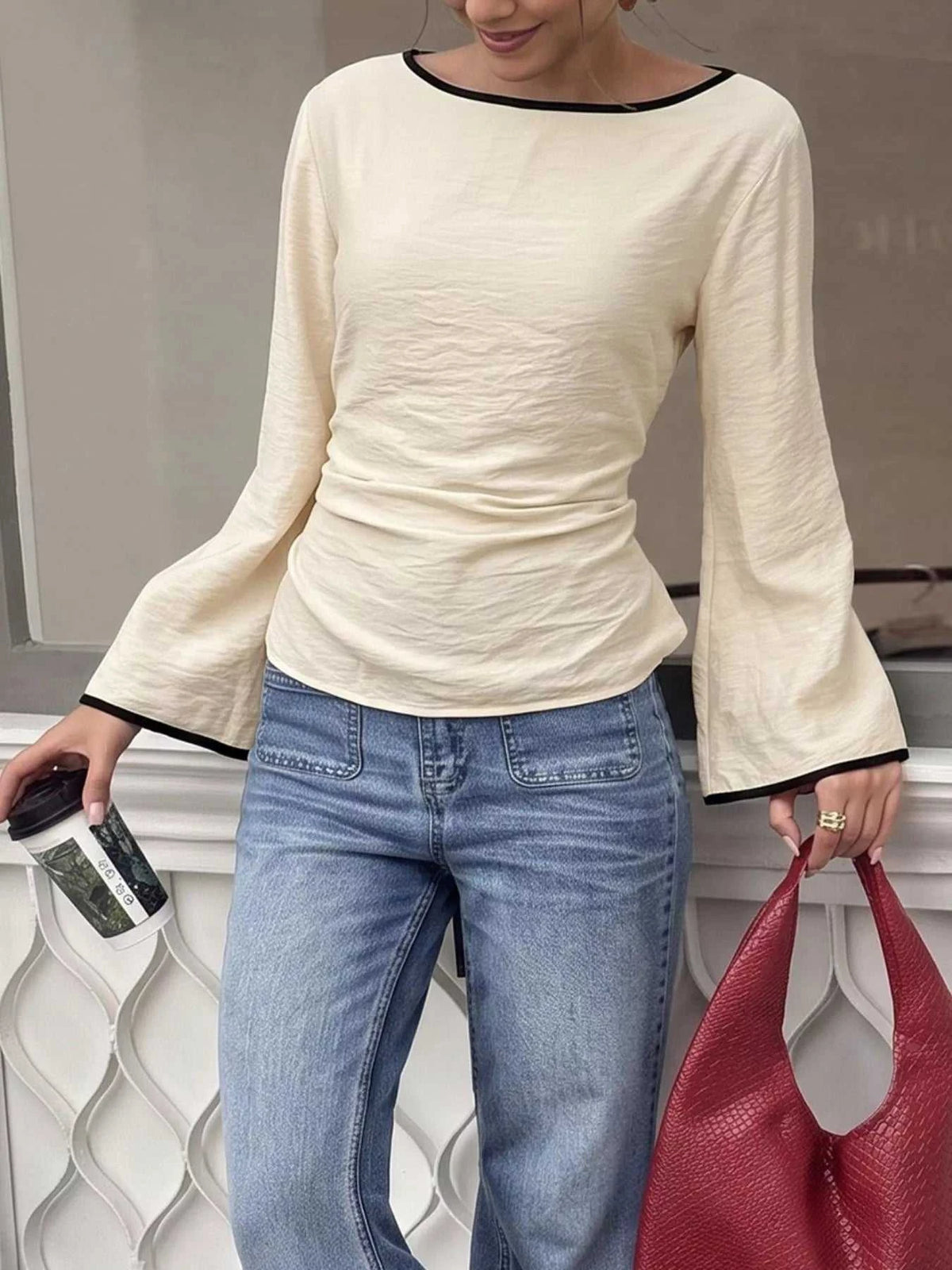 Contrast Trim Flare Sleeve Blouse 100100839982212 27 Affordable Fashion Under $100 Jerry's Apparel 