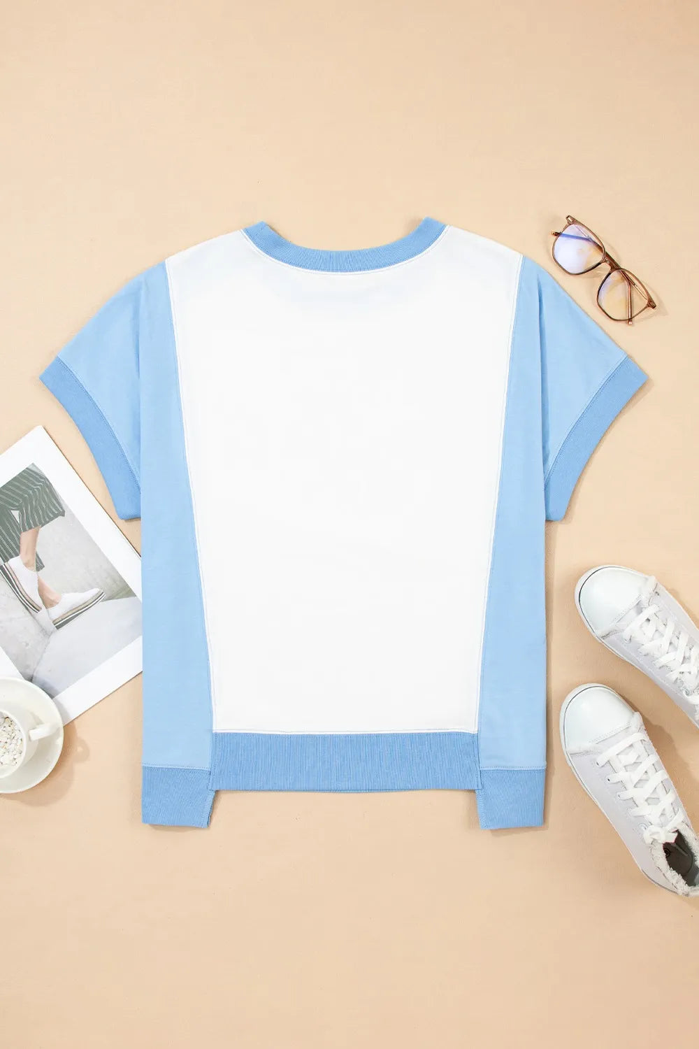 Star Plaid Flower USA Graphic Color Block Crewneck T Shirt