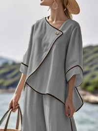 Full Size Contrast Trim Top and Wide Leg Pants Set Plus Size 101001301855619 43 Affordable Fashion Under $100 Jerry's Apparel 