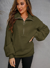 Angel Wings Half Zip Dropped Shoulder Sweater