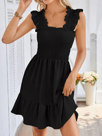 Smocked Square Neck Wide Strap Dress