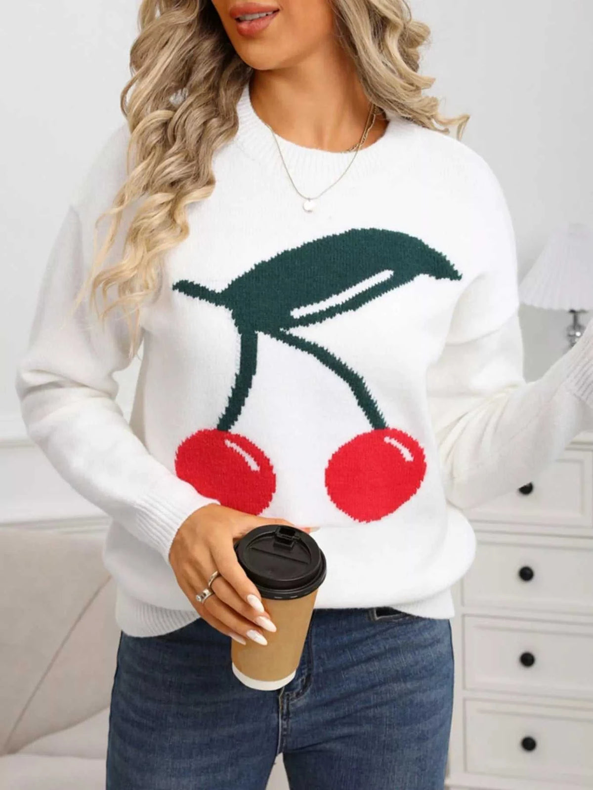 Cherry Round Neck Sweater 100100439201437 48 Affordable Fashion Under $100 Jerry's Apparel 