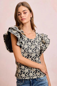 BiBi Floral Jacquard Ruffle Sleeves Knit Top 100100264791752 46 Affordable Fashion Under $100 Jerry's Apparel 