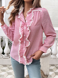 Devine Textured Lace Detail Long Sleeve Shirt