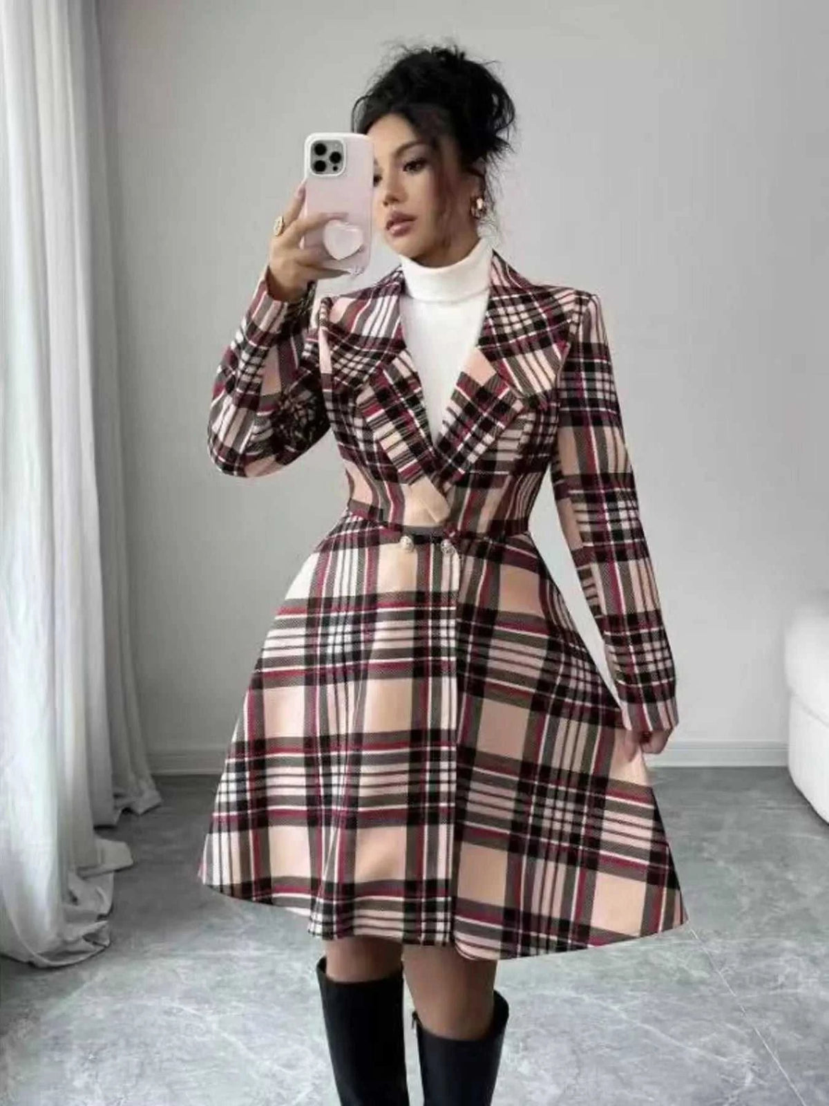 Plaid Button Up Long Sleeve Coat 100100665532432 80 Affordable Fashion Under $100 Jerry's Apparel 
