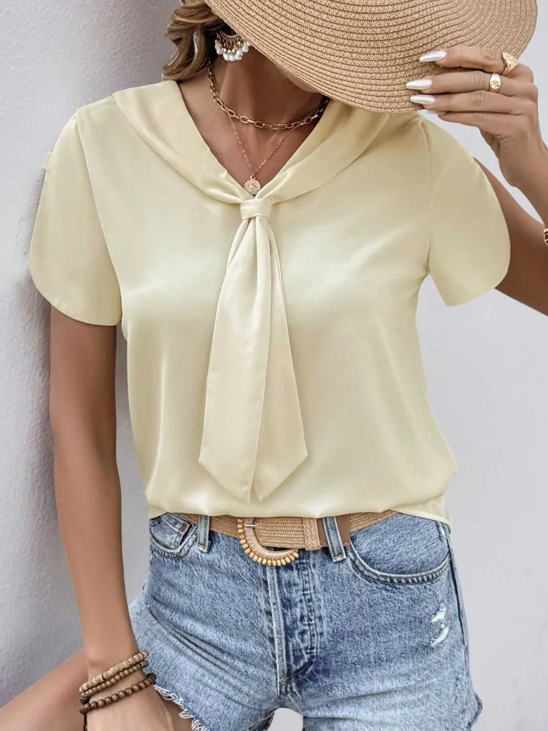 Satin Short Sleeve Blouse 100100575131991 20 Affordable Fashion Under $100 Jerry's Apparel 