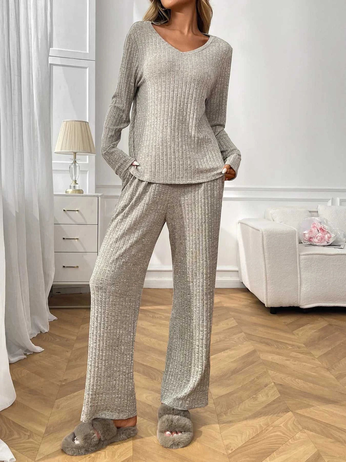 Ribbed Long Sleeve Top and Pants Lounge Set 100100460626810 43 Affordable Fashion Under $100 Jerry's Apparel 