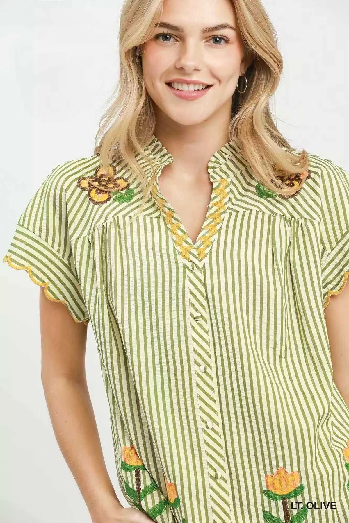 Umgee Embroidered Stripe Button Front Top 100100817491725 57 Affordable Fashion Under $100 Jerry's Apparel 
