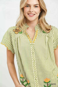 Umgee Embroidered Stripe Button Front Top 100100817491725 57 Affordable Fashion Under $100 Jerry's Apparel 