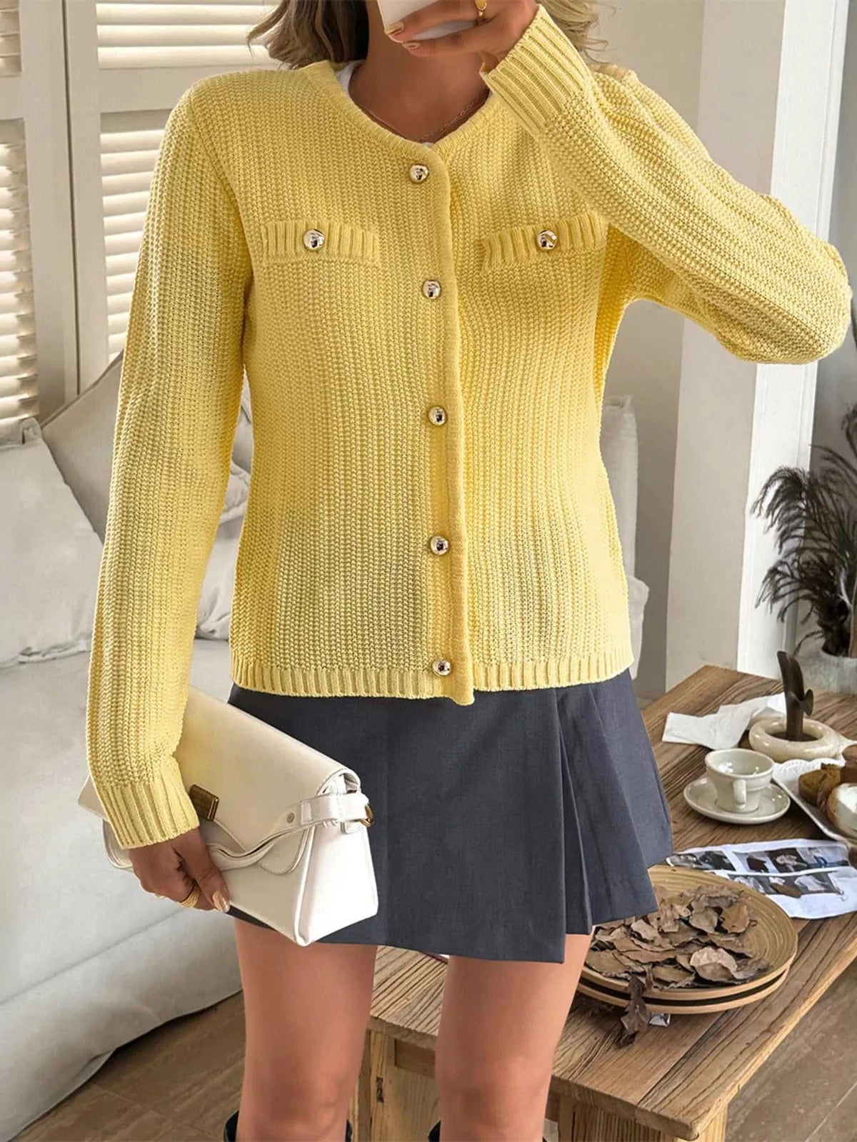 Button-Front Ribbed Long Sleeve Cardigan 100100873409689 56 Women's Sweaters and Knitwear Jerry's Apparel 