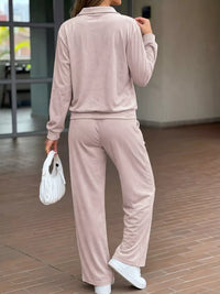 Casual Zip-Up Jacket and Wide-Leg Pants Set 101001311182802 73 Gifts for Her Jerry's Apparel 