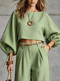 Balloon Sleeve Crop Top and Wide-Leg Pants Set 101001530012684 71 Affordable Fashion Under $100 Jerry's Apparel 