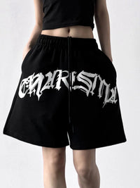 Oversized Drawstring Letter Shorts