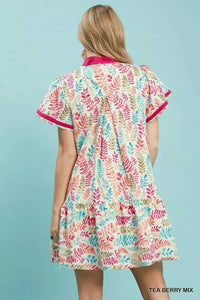Umgee Leaf Print Flutter Sleeve Tiered Mini Dress 100100475441385 64 Affordable Fashion Under $100 Jerry's Apparel 