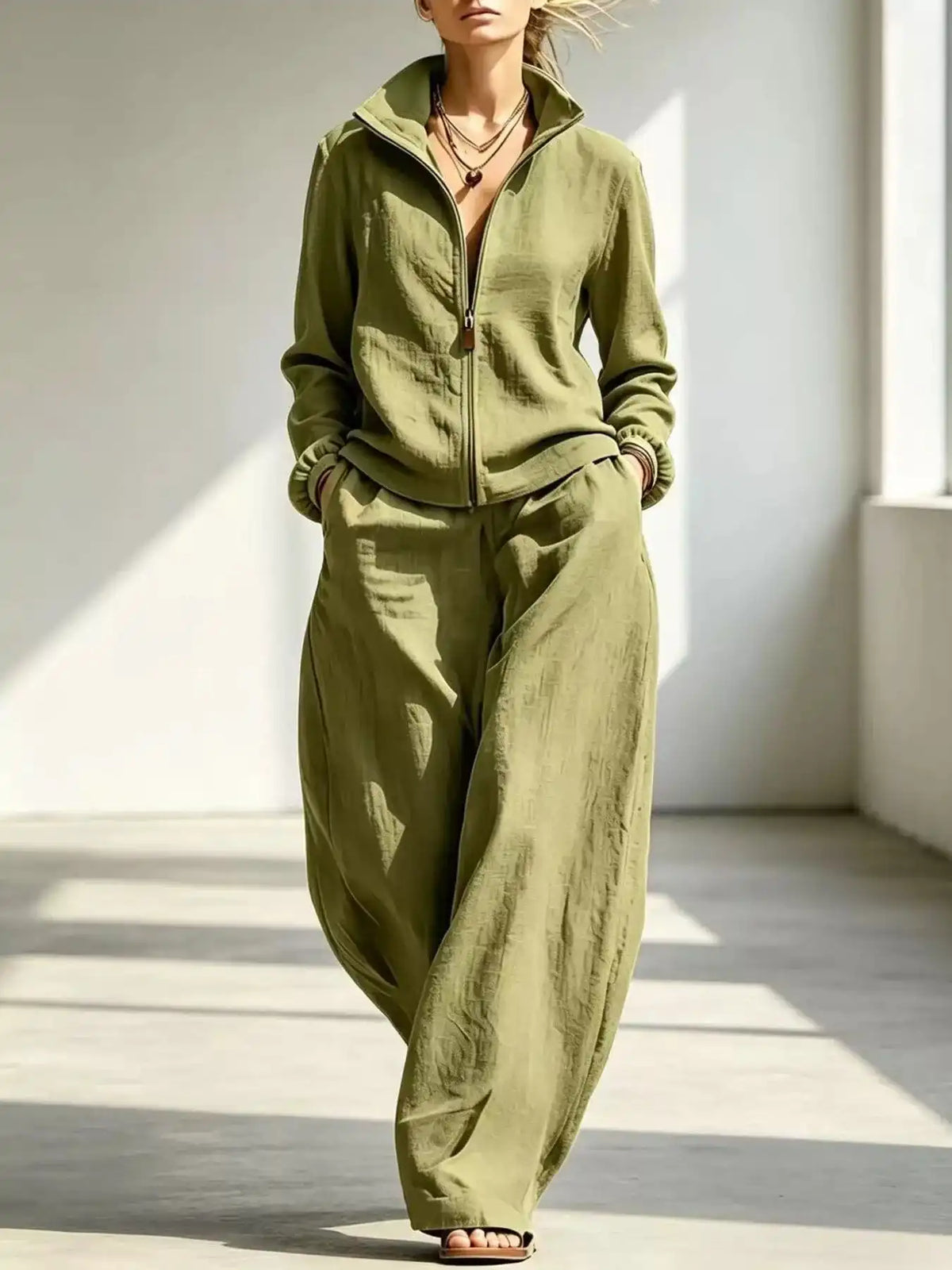 Full Size Zip-Up Jacket and Wide-Leg Pants Set Plus Size 101001541614338 62 Affordable Fashion Under $100 Jerry's Apparel 