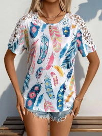 Perfee Printed Round Neck Lace Short Sleeve Top 100100723081664 24 Affordable Fashion Under $100 Jerry's Apparel 