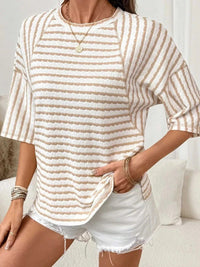 Casual Striped Raglan Sleeve Textured T-Shirt 101001019077269 38 Affordable Fashion Under $100 Jerry's Apparel 